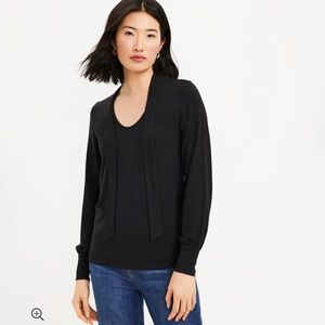 LOFT NWT Tie Neck Knit Blouse - Black